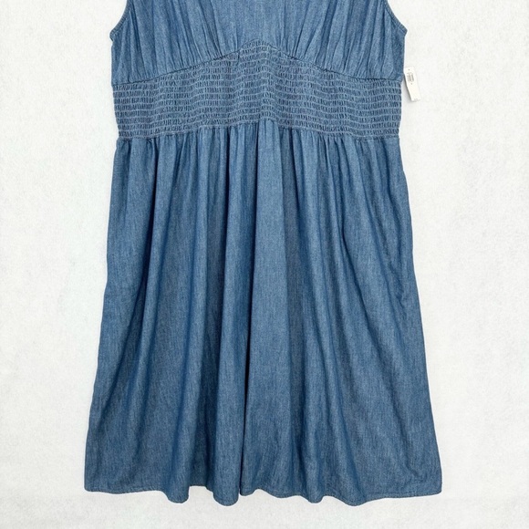 Old Navy Womens Dress Size 3X Blue Chambray Denim Midi Smocked Waist Cottagecore - Picture 5 of 16